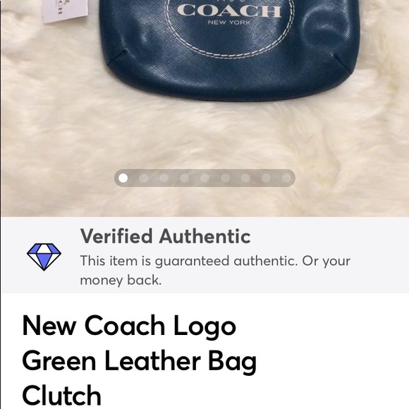 New Coach Logo Green Saffiano Leather Bag Wristlet Authentic - Picture 10 of 10